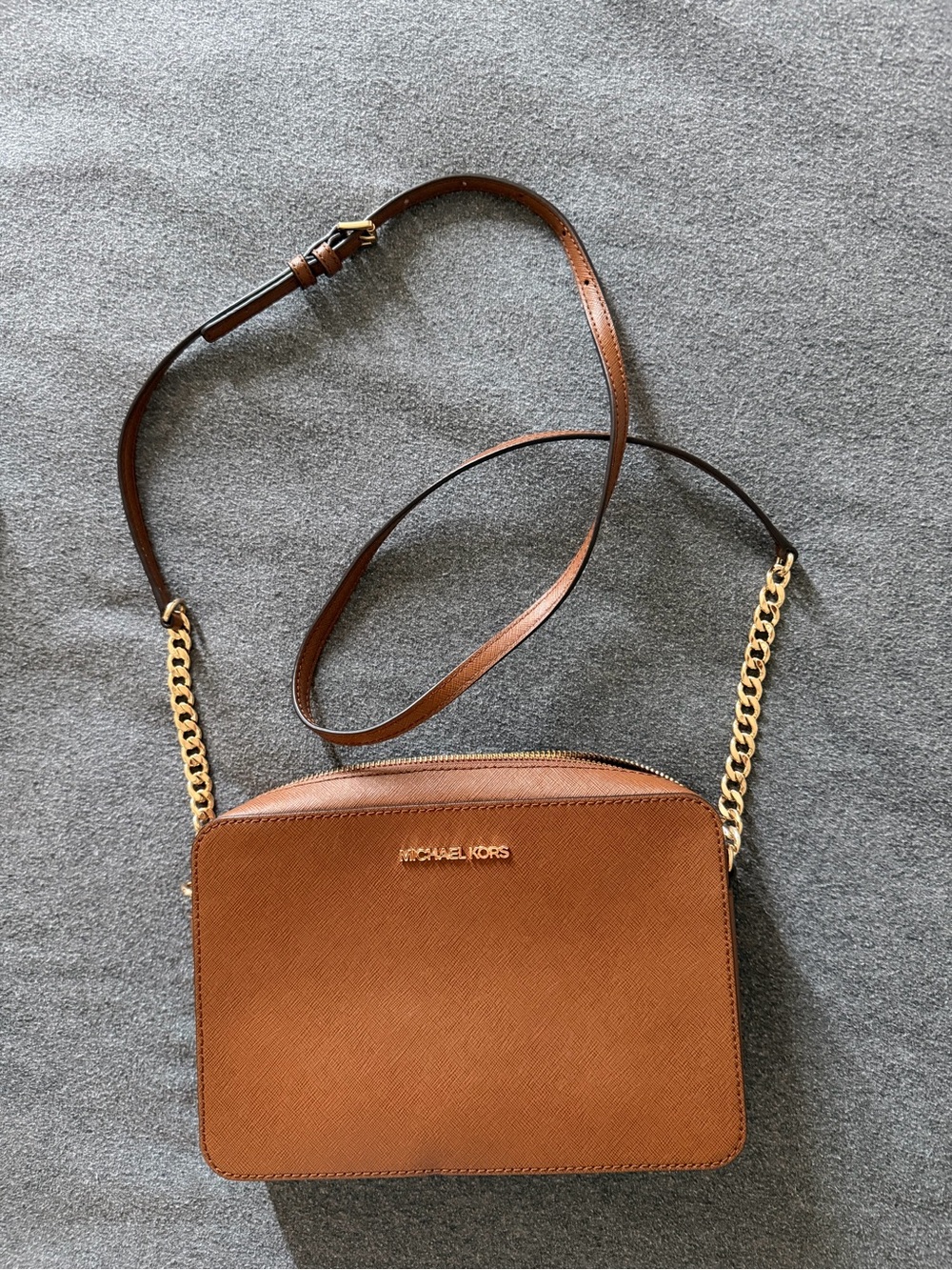 Michael Kors Cognac Saffiano Leather Crossbody with Gold Chain